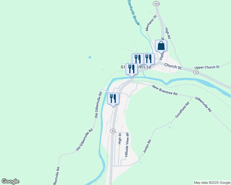 map of restaurants, bars, coffee shops, grocery stores, and more near 174 Main Street in New Braintree