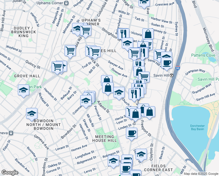 map of restaurants, bars, coffee shops, grocery stores, and more near 8 Winter Street in Boston