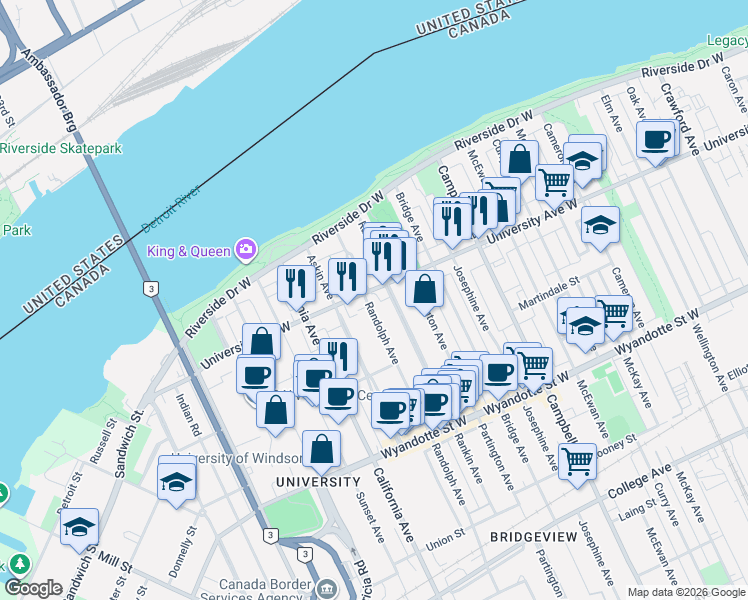map of restaurants, bars, coffee shops, grocery stores, and more near 269 Randolph Place in Windsor