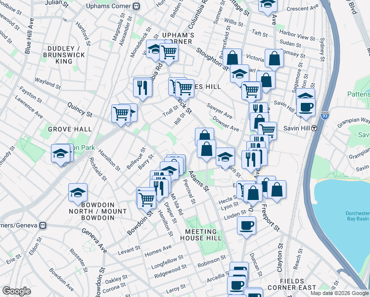 map of restaurants, bars, coffee shops, grocery stores, and more near 35 Cameron Street in Boston