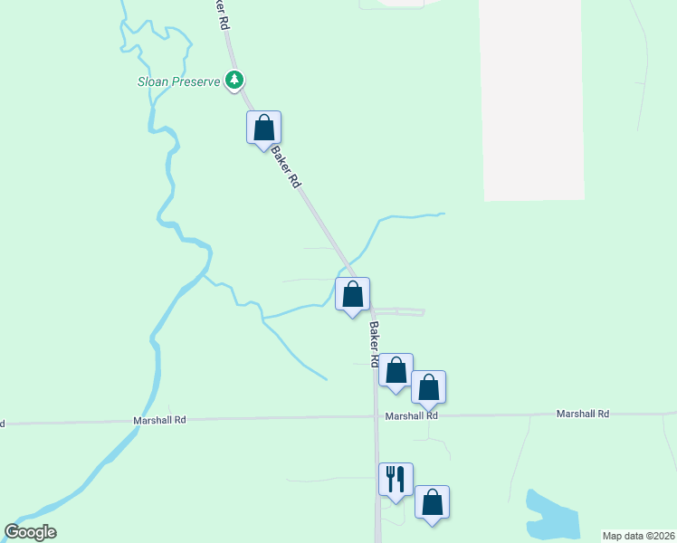 map of restaurants, bars, coffee shops, grocery stores, and more near 1689 Baker Road in Dexter