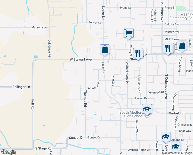 map of restaurants, bars, coffee shops, grocery stores, and more near 1319 Andrew Drive in Medford