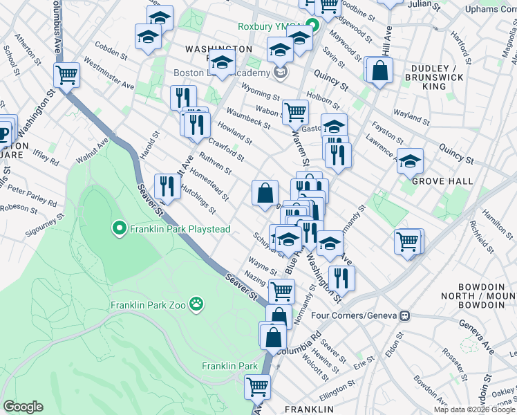 map of restaurants, bars, coffee shops, grocery stores, and more near 68 Elm Hill Avenue in Boston