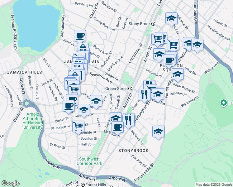map of restaurants, bars, coffee shops, grocery stores, and more near 2 Everett Street in Boston