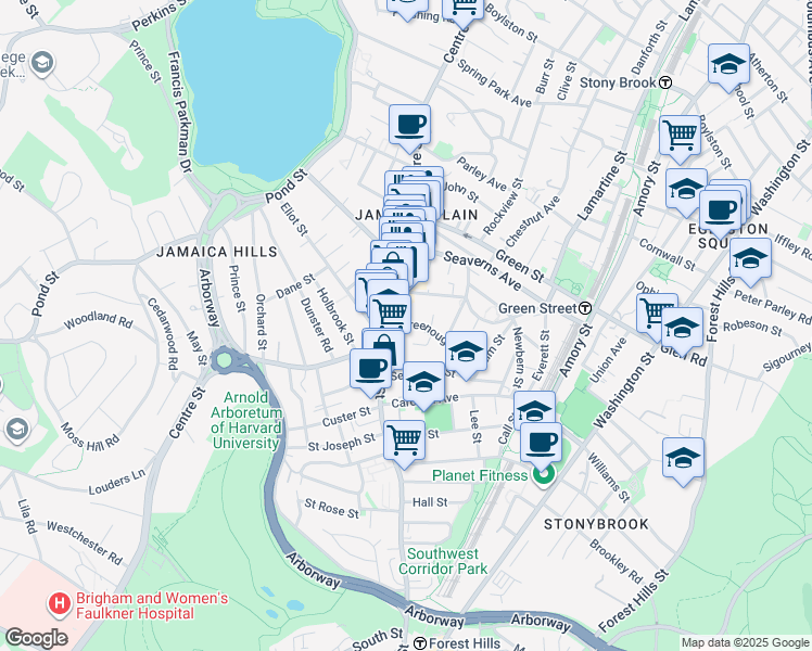 map of restaurants, bars, coffee shops, grocery stores, and more near 753 Centre Street in Boston