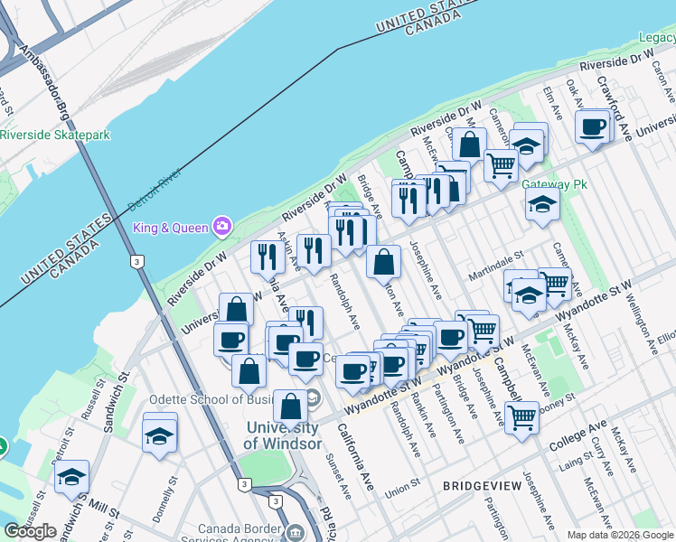 map of restaurants, bars, coffee shops, grocery stores, and more near 269 Randolph Place in Windsor