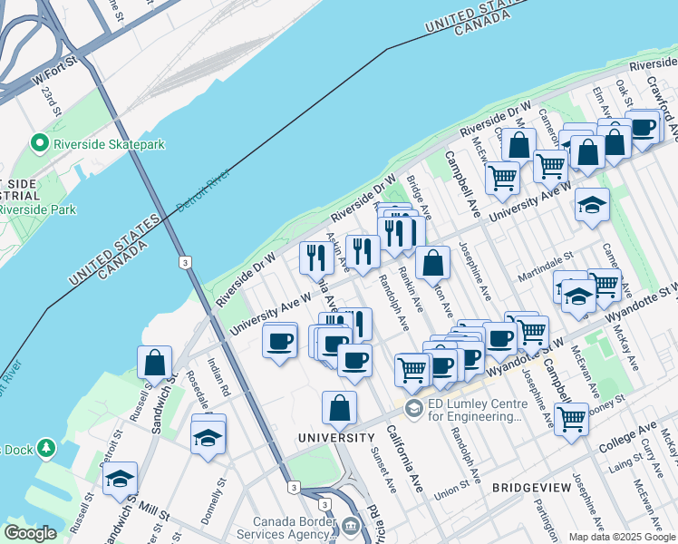 map of restaurants, bars, coffee shops, grocery stores, and more near 236 Askin Avenue in Windsor
