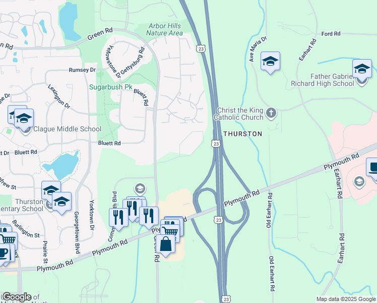 map of restaurants, bars, coffee shops, grocery stores, and more near in Ann Arbor