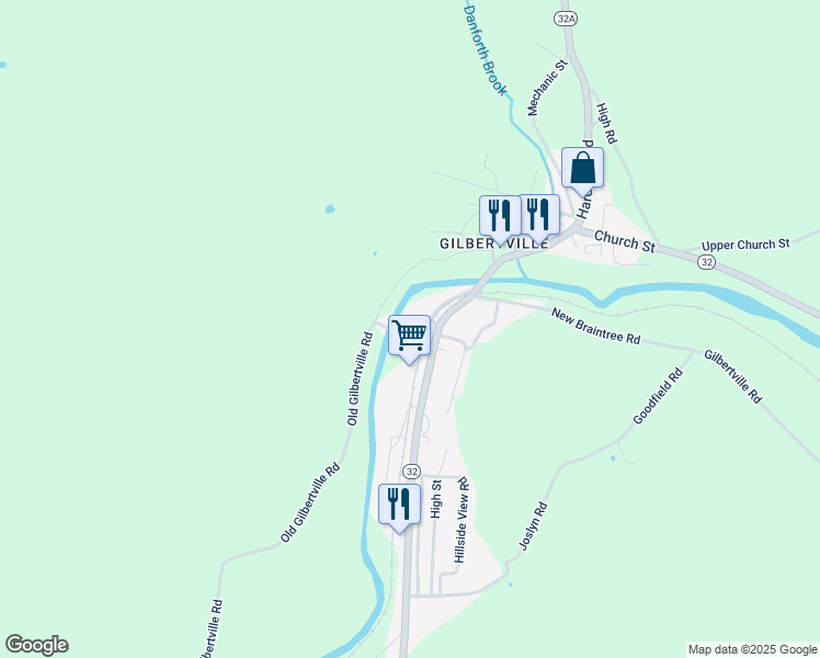 map of restaurants, bars, coffee shops, grocery stores, and more near 21 Grove Street in New Braintree