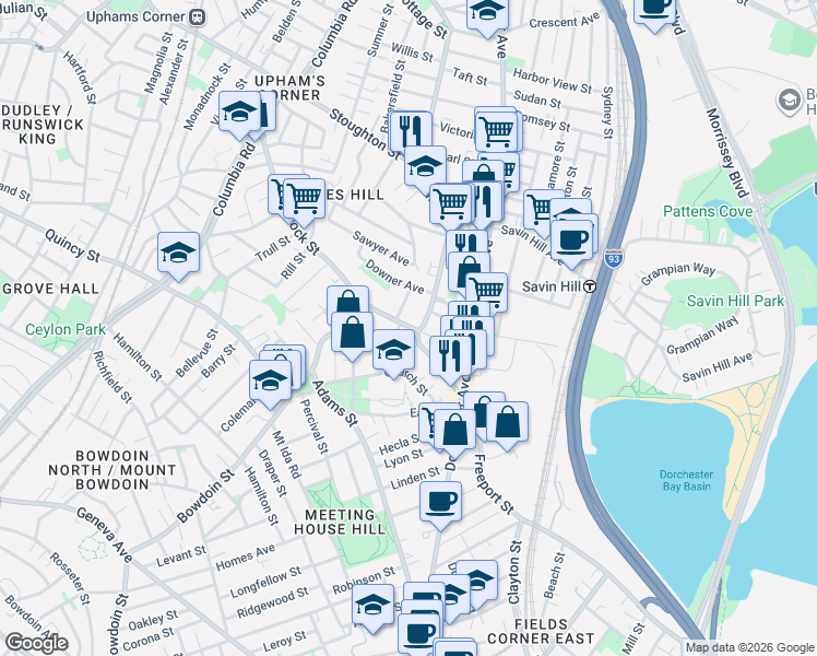 map of restaurants, bars, coffee shops, grocery stores, and more near 229 Hancock St in Boston