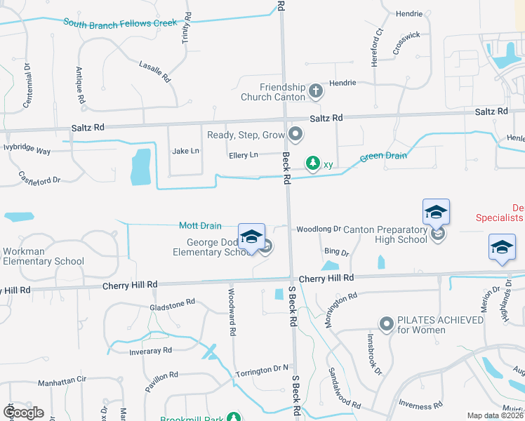 map of restaurants, bars, coffee shops, grocery stores, and more near 685 Beck Road in Canton