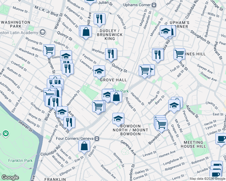 map of restaurants, bars, coffee shops, grocery stores, and more near in Boston