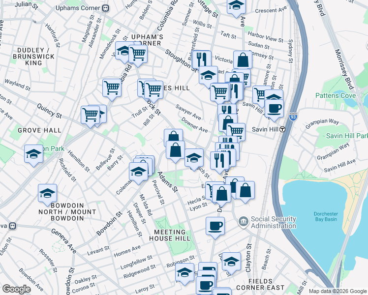 map of restaurants, bars, coffee shops, grocery stores, and more near 426 Bowdoin Street in Boston