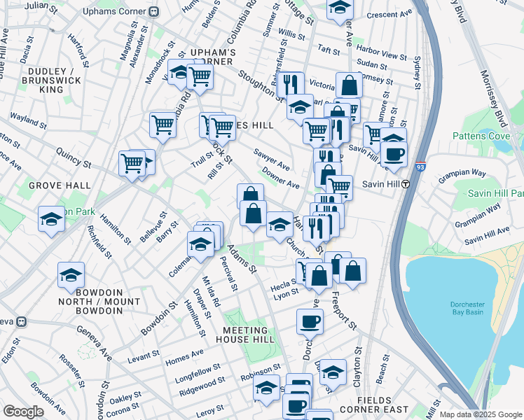 map of restaurants, bars, coffee shops, grocery stores, and more near 426 Bowdoin Street in Boston