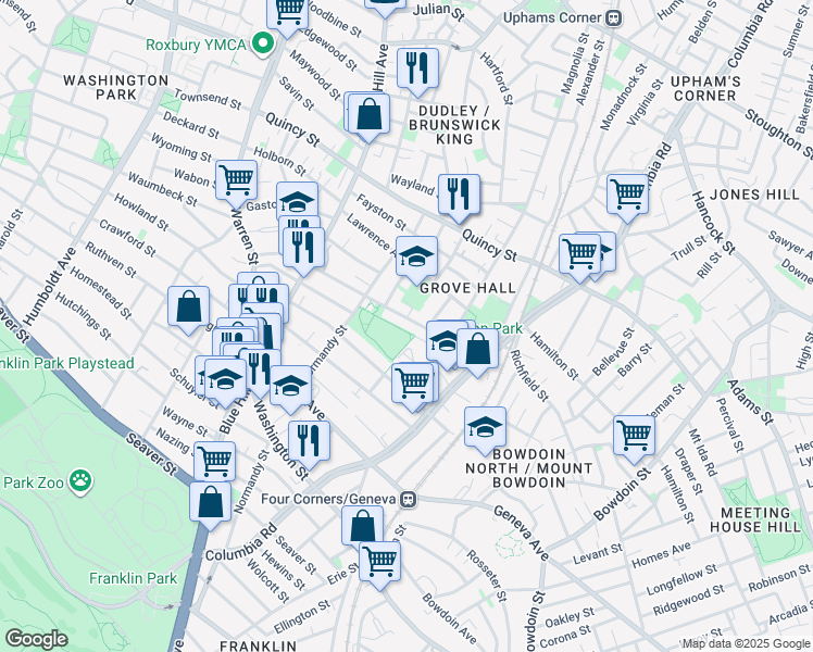map of restaurants, bars, coffee shops, grocery stores, and more near 91 Intervale Street in Boston