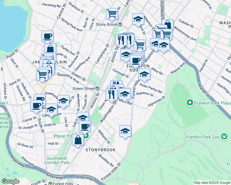 map of restaurants, bars, coffee shops, grocery stores, and more near 11-15R Greenley Place in Boston