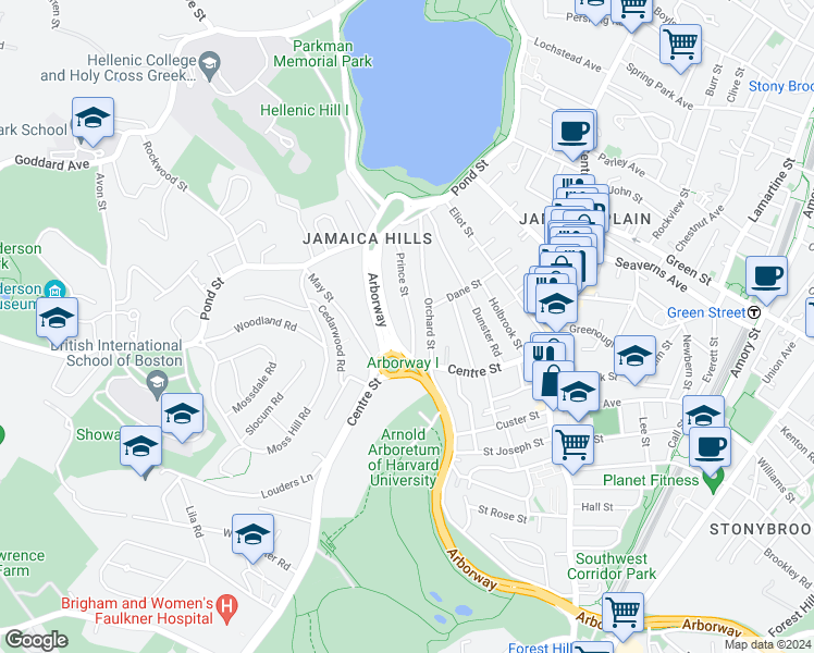 map of restaurants, bars, coffee shops, grocery stores, and more near 32 Prince Street in Boston