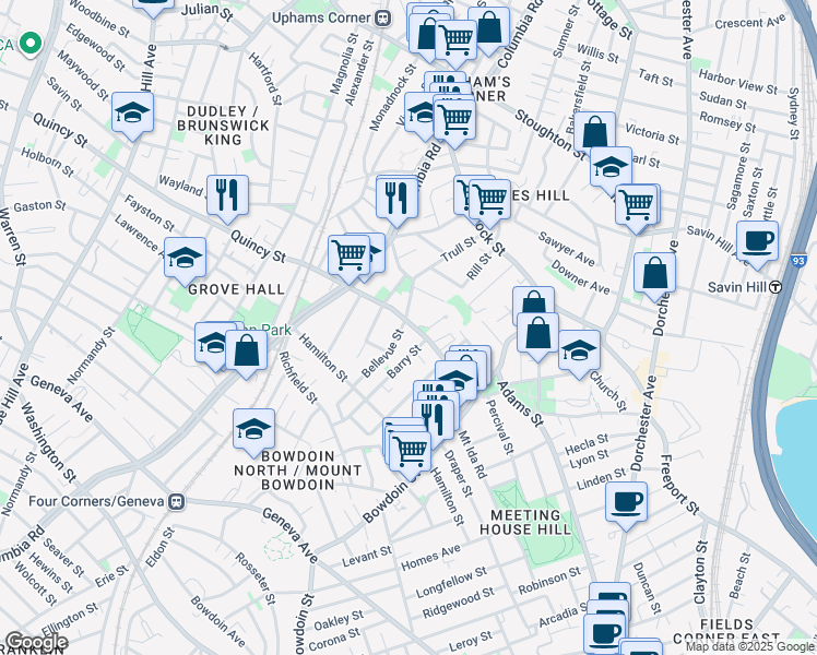 map of restaurants, bars, coffee shops, grocery stores, and more near 17 Fernald Terrace in Boston
