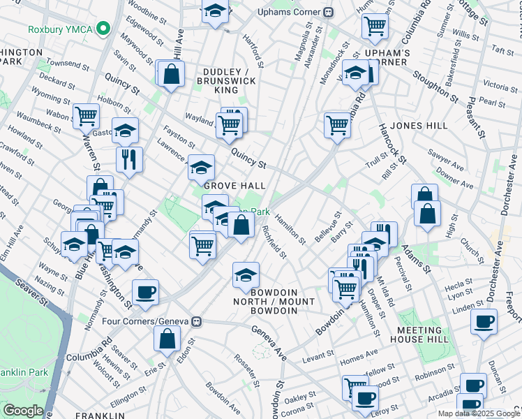 map of restaurants, bars, coffee shops, grocery stores, and more near 60-70 Ceylon Street in Boston