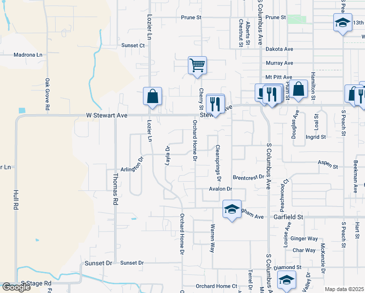 map of restaurants, bars, coffee shops, grocery stores, and more near 1821 Layla Drive in Medford