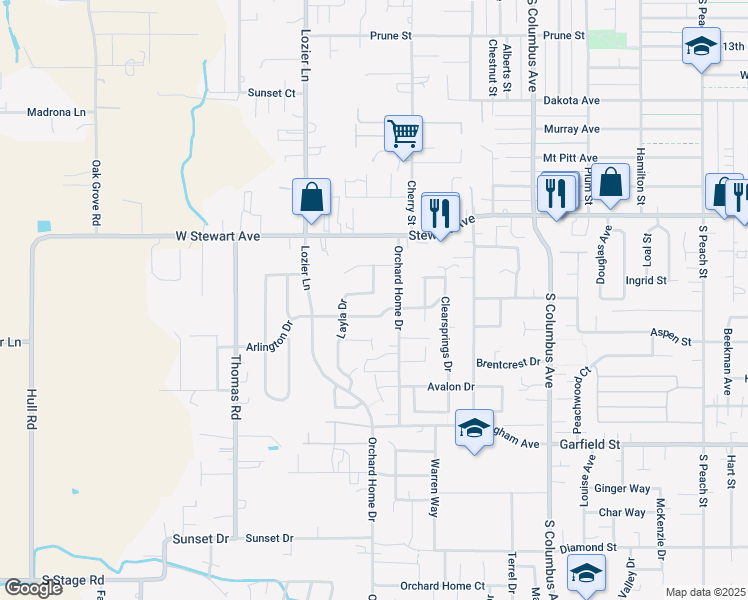 map of restaurants, bars, coffee shops, grocery stores, and more near 1821 Layla Drive in Medford