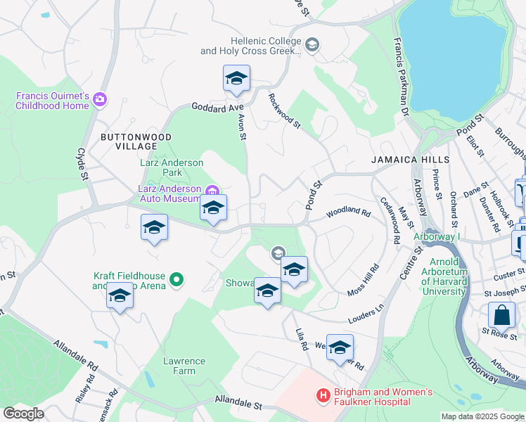 map of restaurants, bars, coffee shops, grocery stores, and more near 21 Parkside Drive in Boston