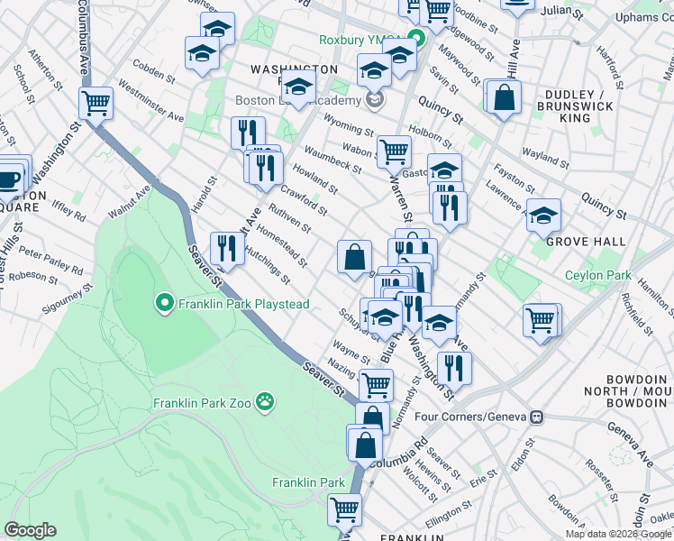 map of restaurants, bars, coffee shops, grocery stores, and more near 68 Elm Hill Avenue in Boston