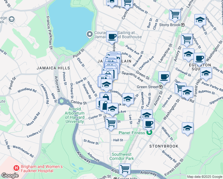 map of restaurants, bars, coffee shops, grocery stores, and more near 4 Greenough Avenue in Boston