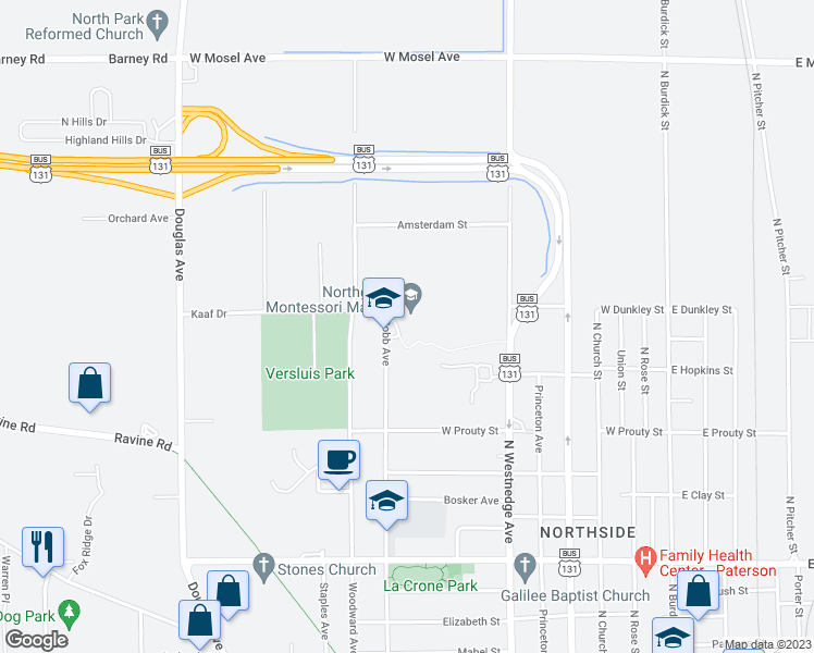 map of restaurants, bars, coffee shops, grocery stores, and more near 1914 Cobb Avenue in Kalamazoo