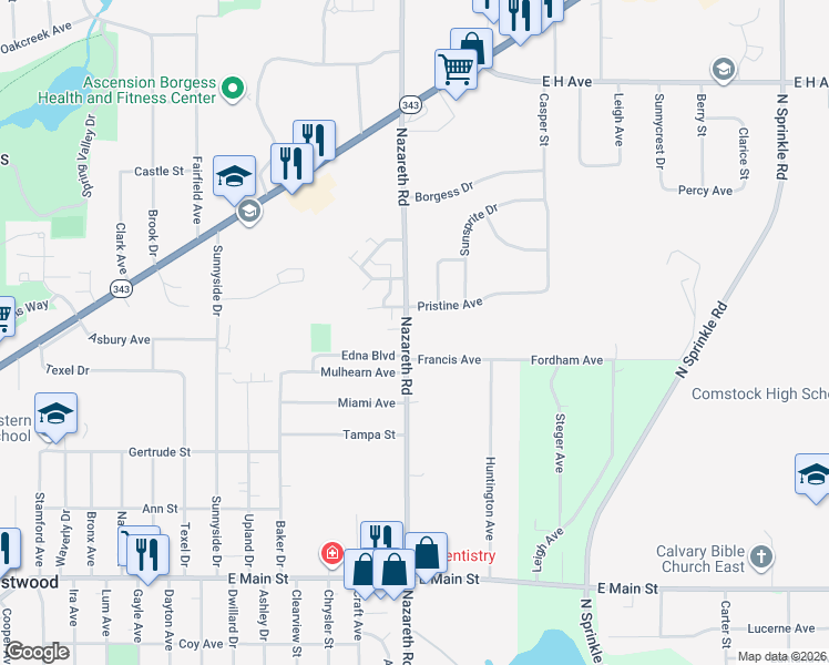 map of restaurants, bars, coffee shops, grocery stores, and more near 1934 Nazareth Road in Kalamazoo