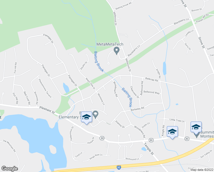 map of restaurants, bars, coffee shops, grocery stores, and more near 528 Belknap Road in Framingham