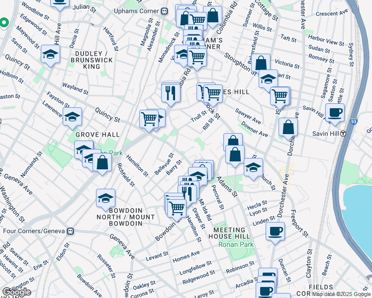 map of restaurants, bars, coffee shops, grocery stores, and more near 17 Fernald Terrace in Boston
