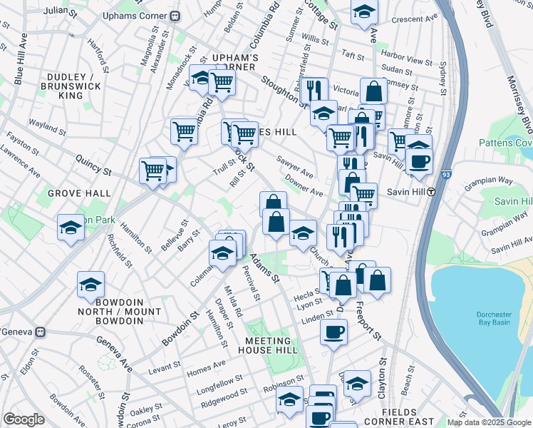 map of restaurants, bars, coffee shops, grocery stores, and more near 426 Bowdoin Street in Boston