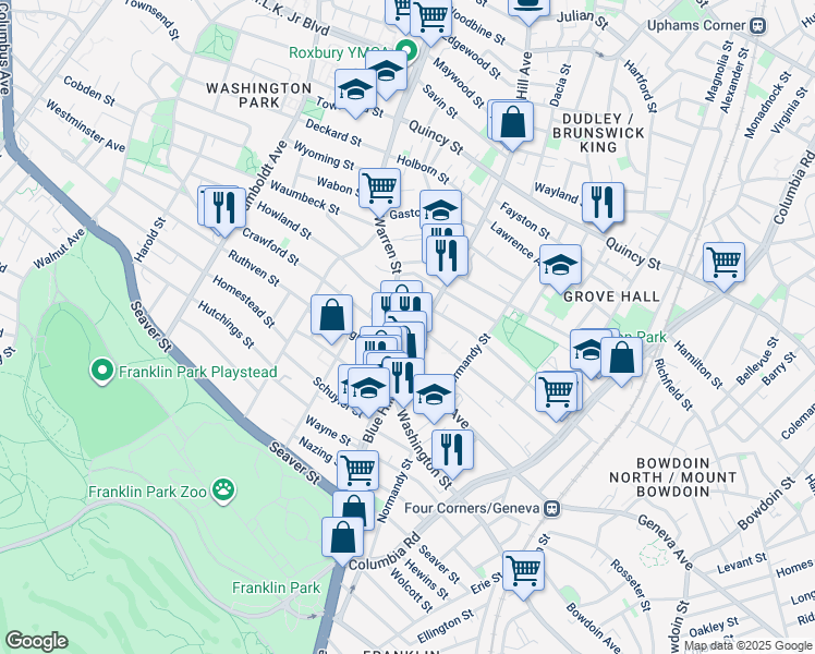 map of restaurants, bars, coffee shops, grocery stores, and more near 3 Sunderland Street in Boston