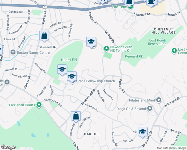 map of restaurants, bars, coffee shops, grocery stores, and more near 37 Burdean Road in Newton
