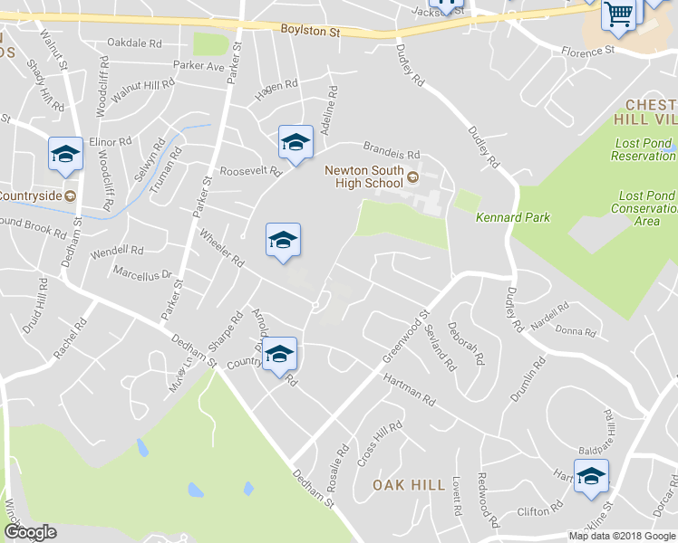map of restaurants, bars, coffee shops, grocery stores, and more near 100 Littlefield Road in Newton