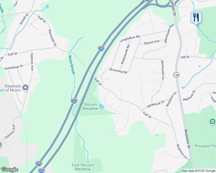 map of restaurants, bars, coffee shops, grocery stores, and more near 160 Gulf Street in Shrewsbury