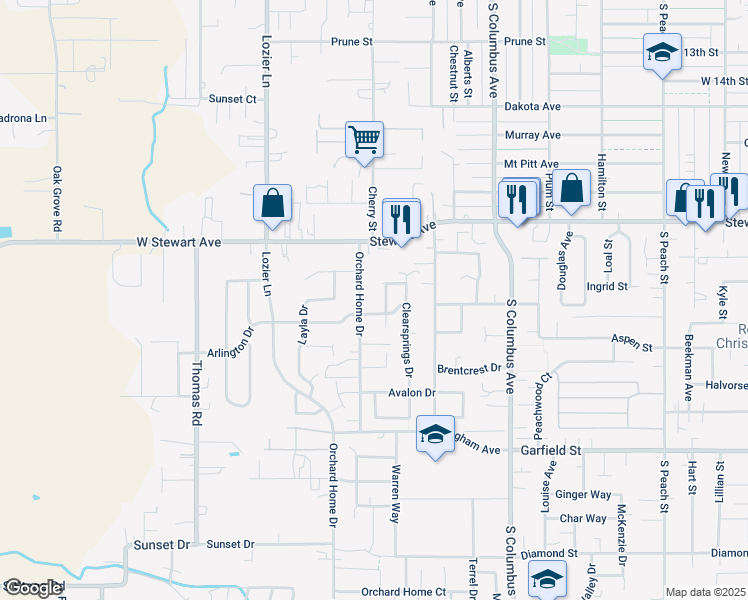 map of restaurants, bars, coffee shops, grocery stores, and more near 1335 Orchard Home Drive in Medford