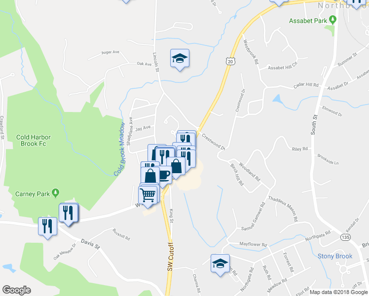 map of restaurants, bars, coffee shops, grocery stores, and more near 246 West Main Street in Northborough