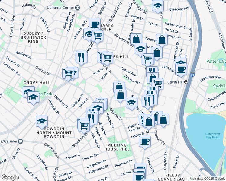 map of restaurants, bars, coffee shops, grocery stores, and more near 35 Cameron Street in Boston