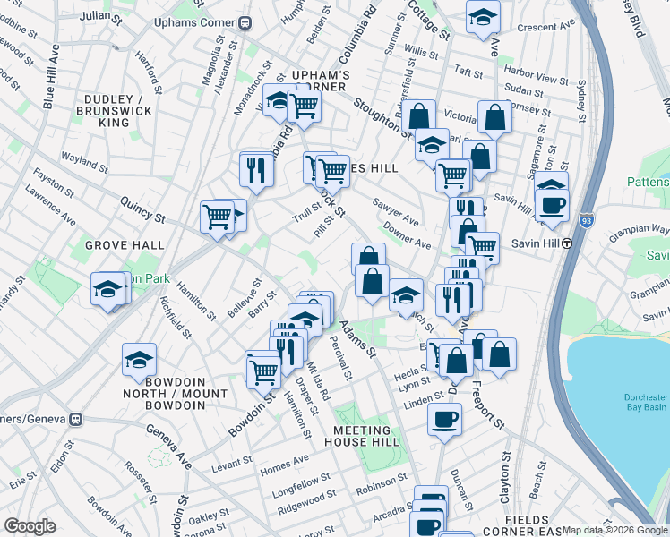 map of restaurants, bars, coffee shops, grocery stores, and more near 35 Cameron Street in Boston