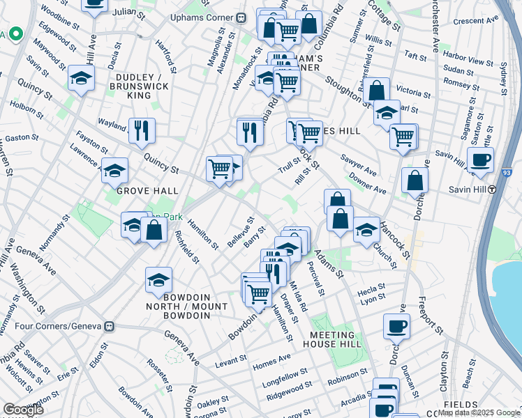 map of restaurants, bars, coffee shops, grocery stores, and more near 17 Fernald Terrace in Boston