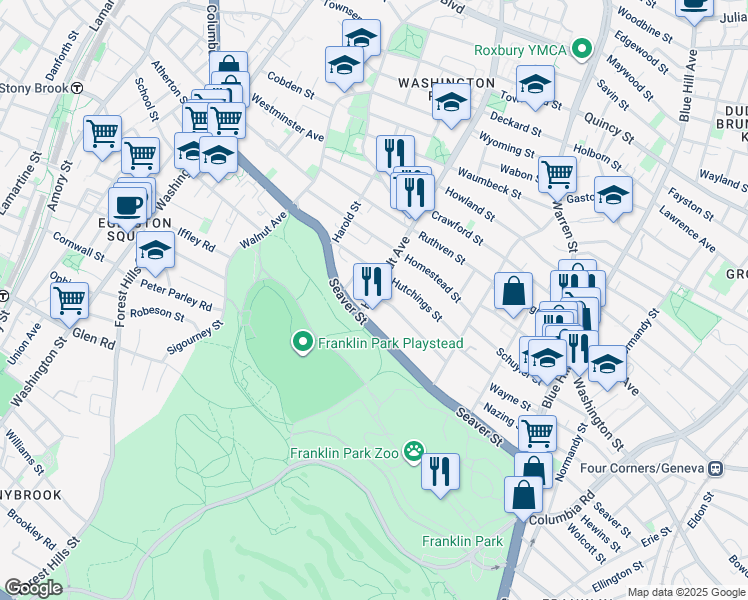 map of restaurants, bars, coffee shops, grocery stores, and more near 78R Hutchings Street in Boston