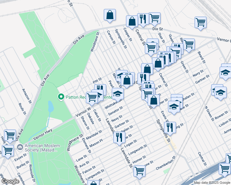 map of restaurants, bars, coffee shops, grocery stores, and more near 8334 Vernor Highway in Detroit