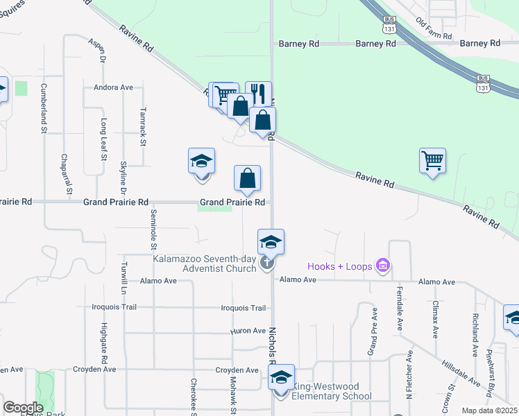 map of restaurants, bars, coffee shops, grocery stores, and more near 1925 Nichols Road in Kalamazoo