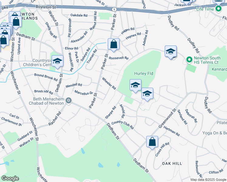 map of restaurants, bars, coffee shops, grocery stores, and more near 5 Voss Terrace in Newton