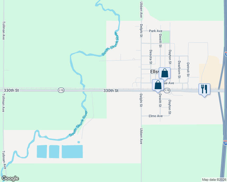 map of restaurants, bars, coffee shops, grocery stores, and more near 123 Iowa 175 in Ellsworth