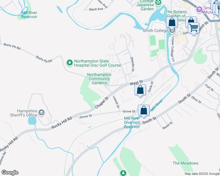 map of restaurants, bars, coffee shops, grocery stores, and more near 68 Prince Street in Northampton