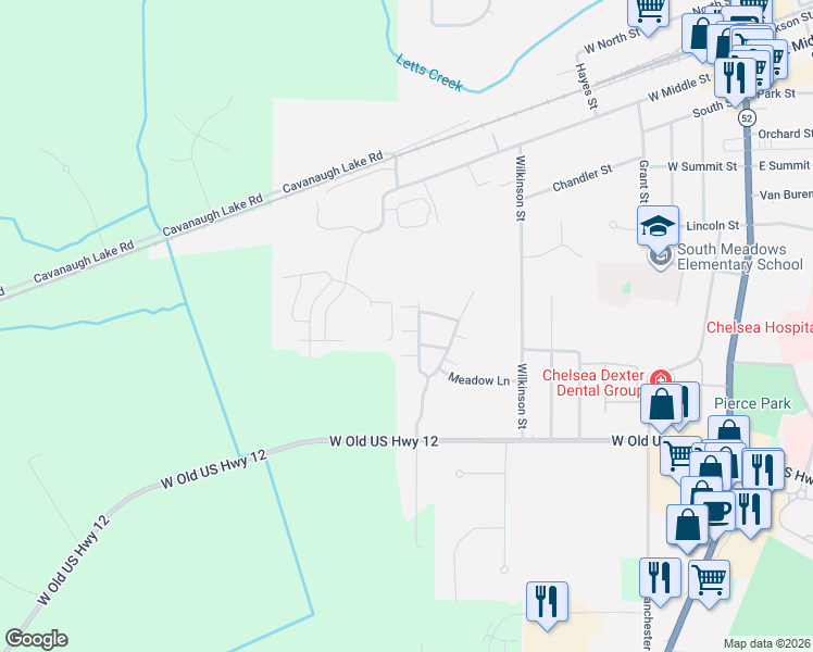 map of restaurants, bars, coffee shops, grocery stores, and more near 620 Riverstone Lane in Chelsea