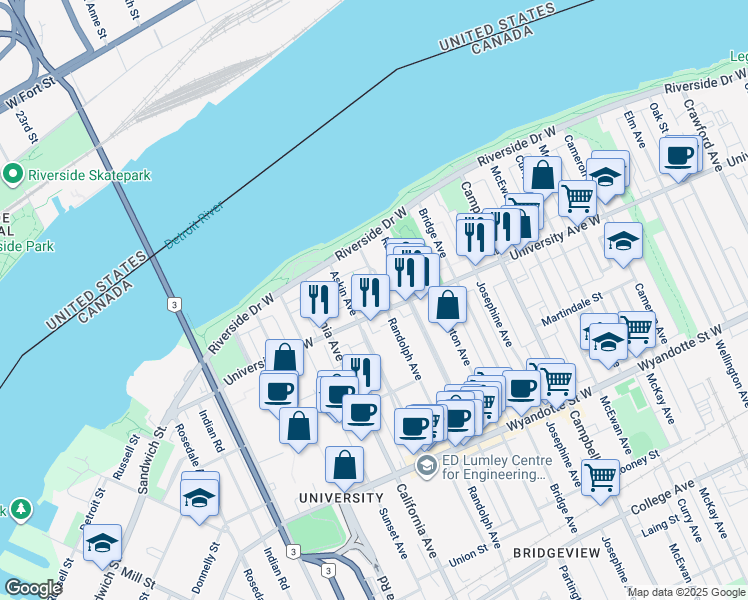 map of restaurants, bars, coffee shops, grocery stores, and more near 269 Randolph Place in Windsor